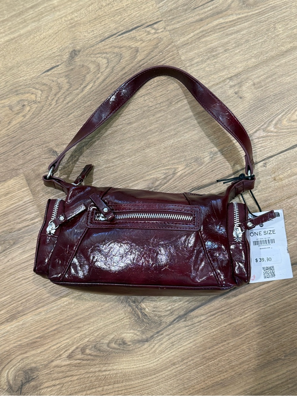 NWT Bershka Glossy Burgundy Patent Mini Shoulder Bag - Picture 3 of 4